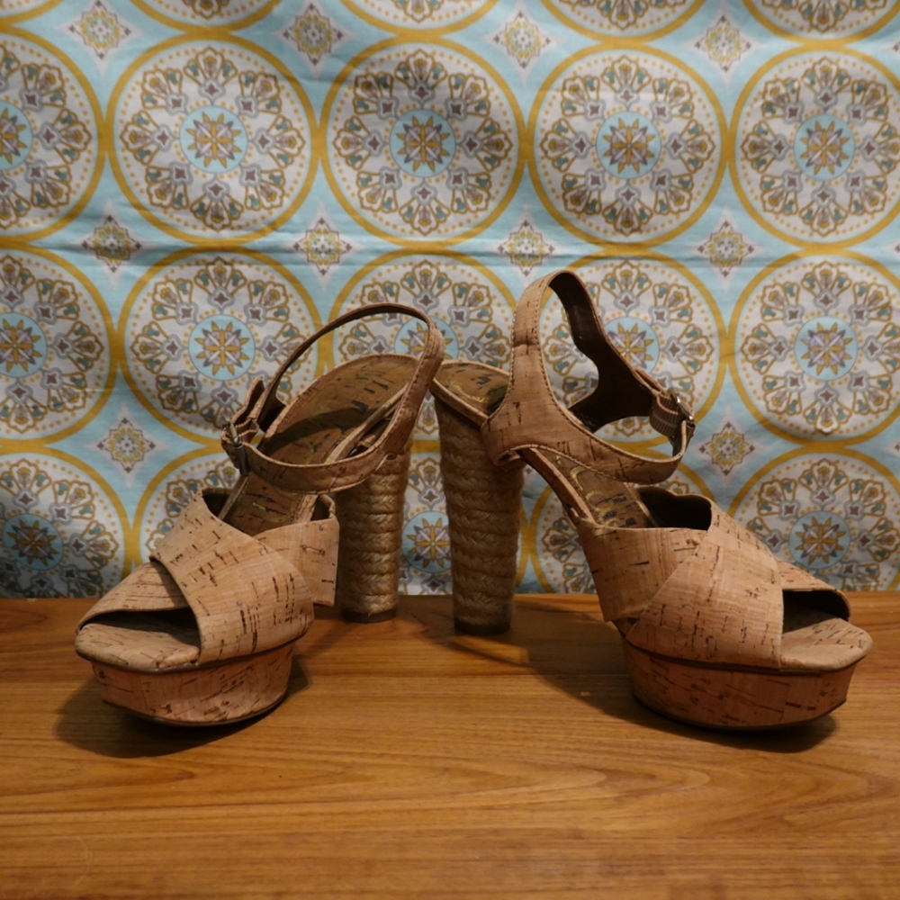 SAM EDELMAN Mabel Cork Platform  Heeled Sandals, size 7 - Picture 3 of 8
